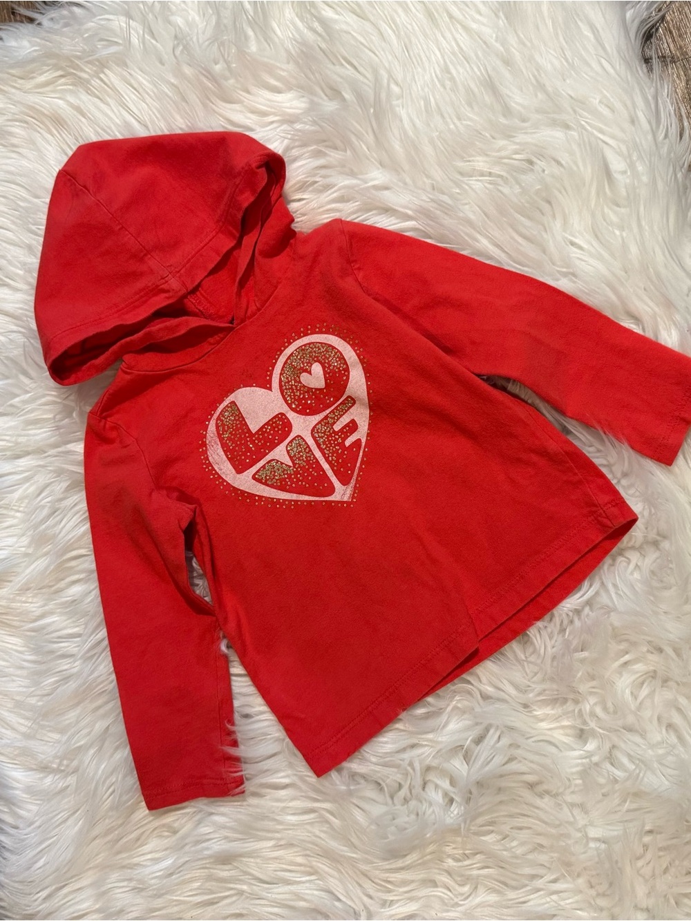 Carter’s Toddler Girls 2T Red LOVE Rhinestone Heart Valentine Hoodie
